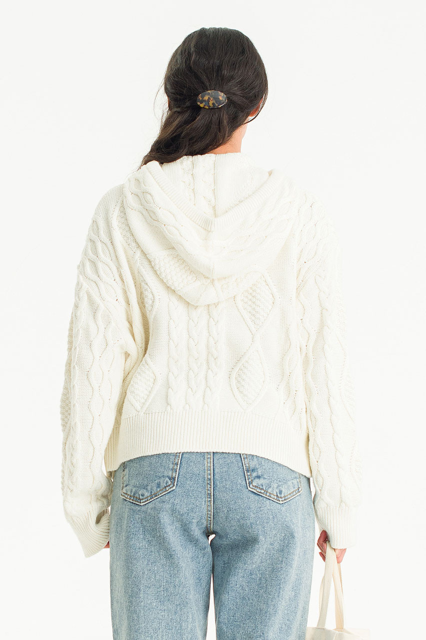 Eva Cable Hood Cardigan, Ivory