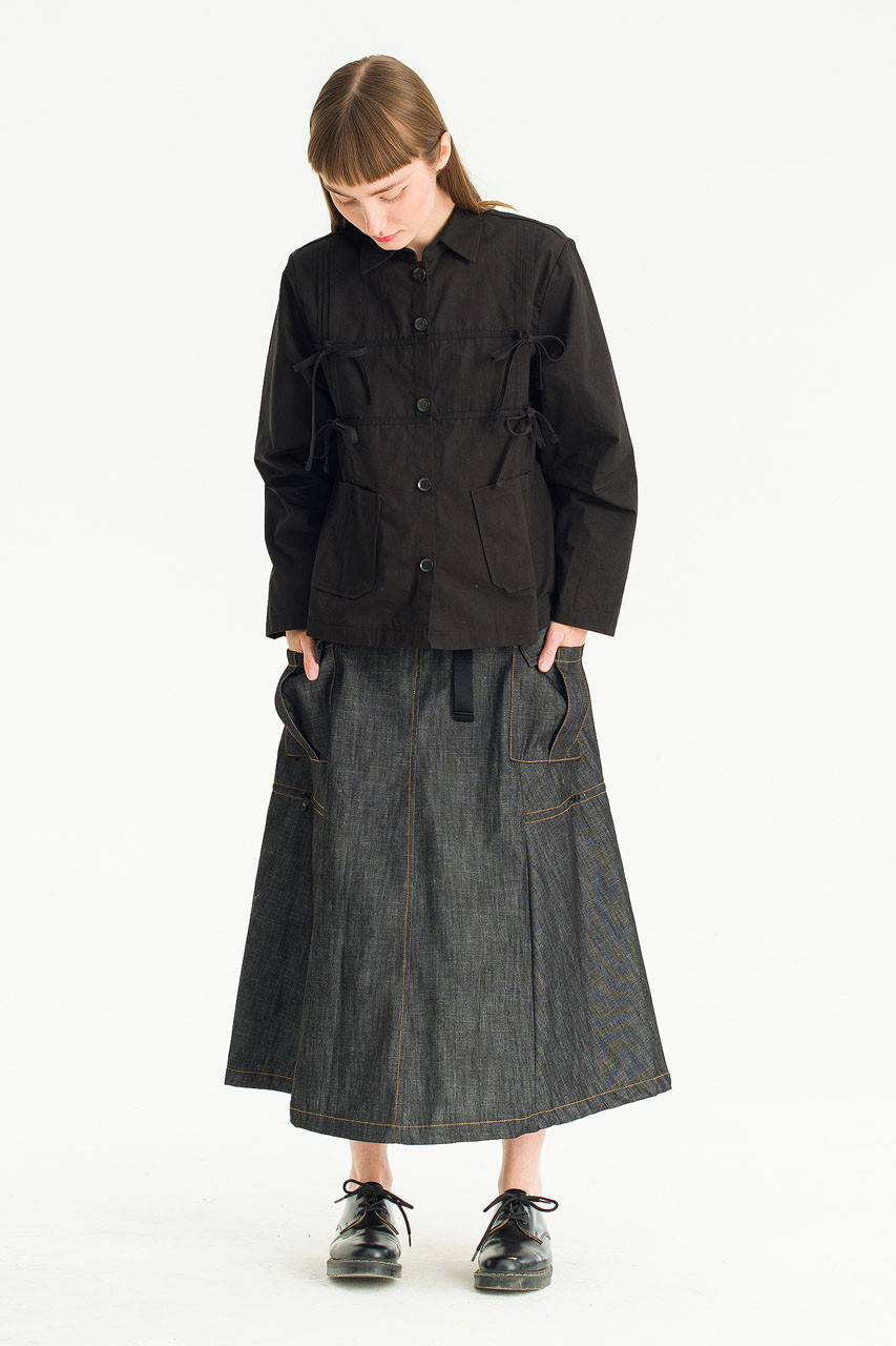 Haru Curved Denim Skirt, Black