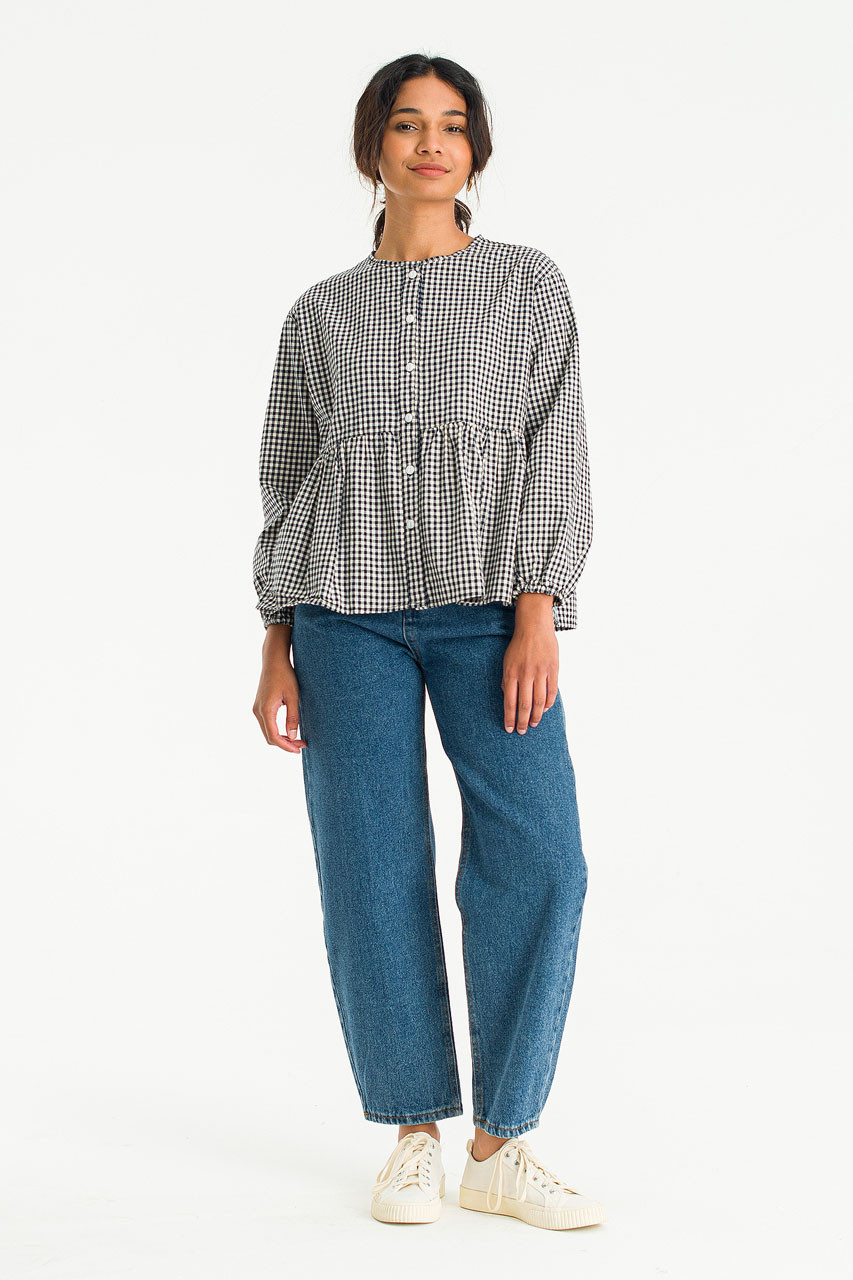 Faye Gingham Blouse, Navy