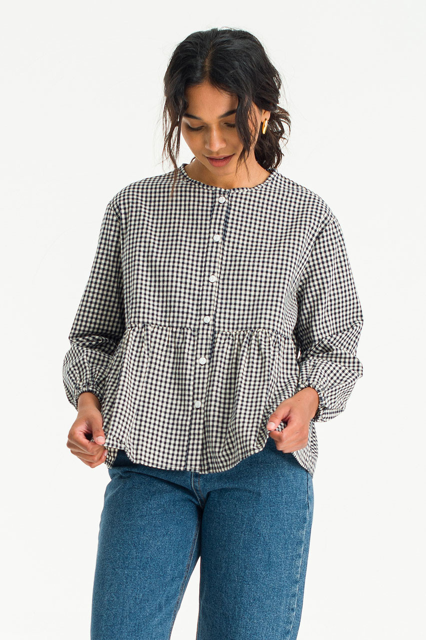 Faye Gingham Blouse, Navy