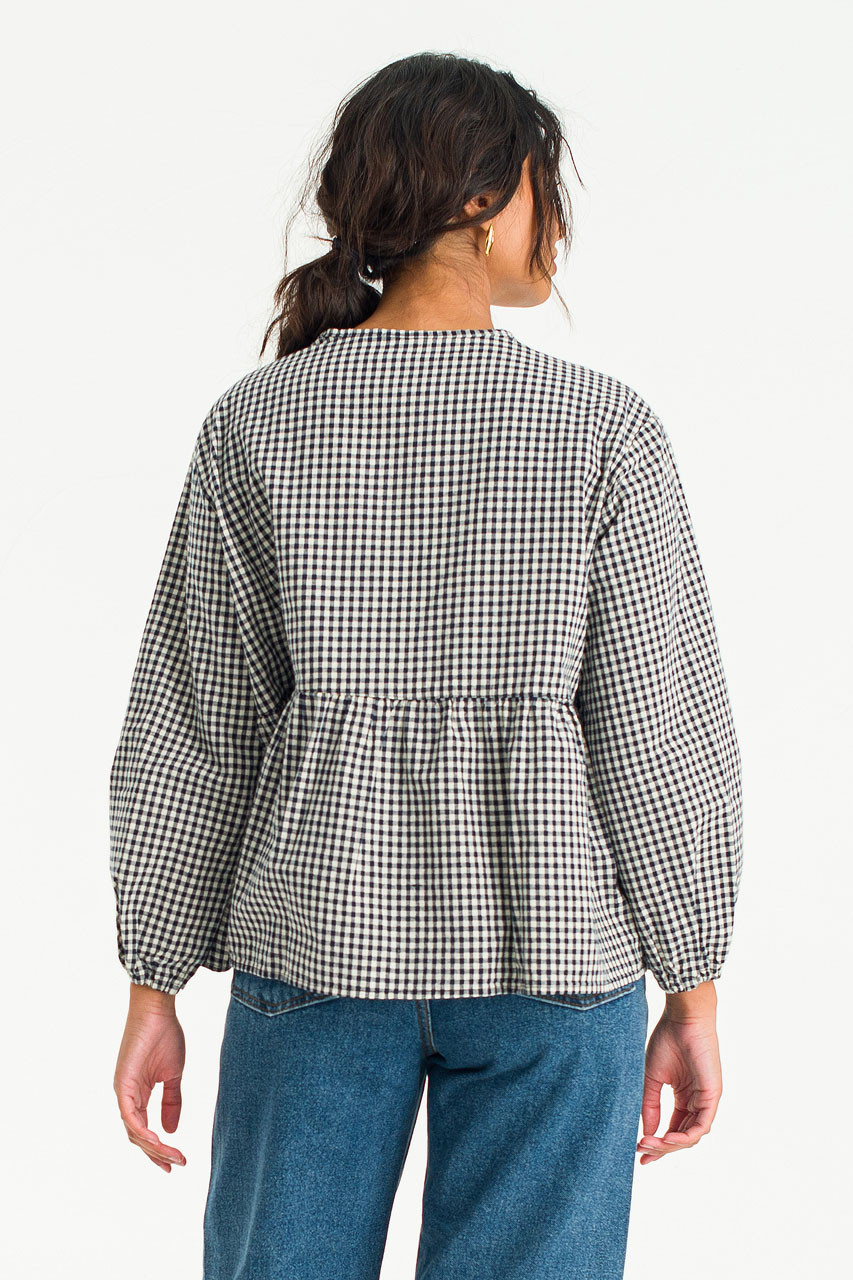 Faye Gingham Blouse, Navy