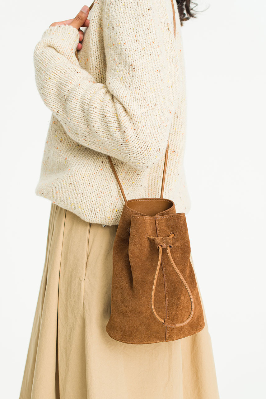 Lola Suede Mini Bucket Bag, Brown