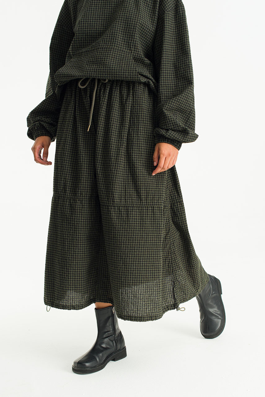 Kona Balloon Skirt, Khaki Gingham