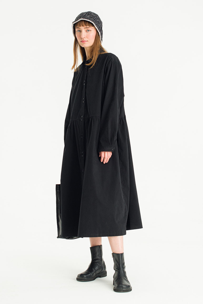 Keiko Shirt Long Dress, Black