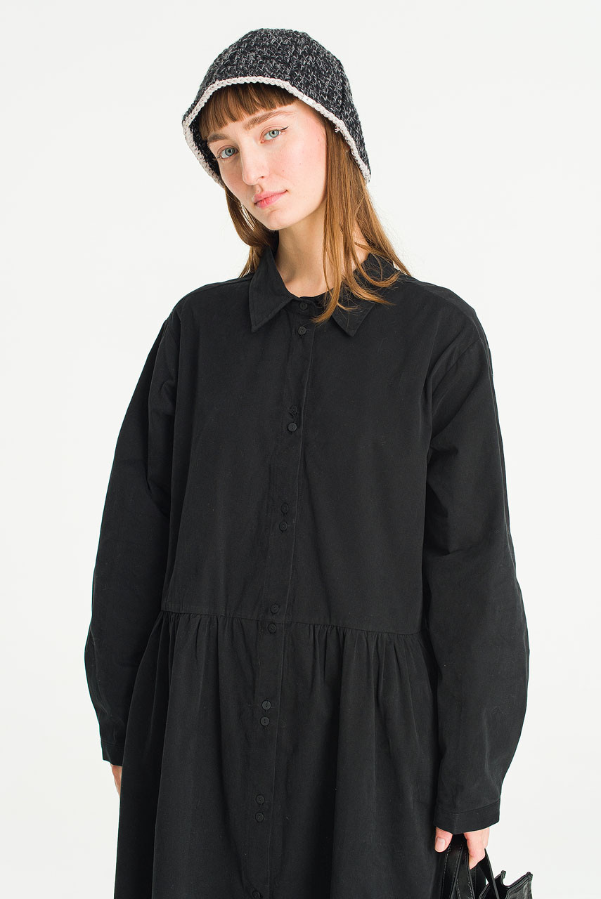 Keiko Shirt Long Dress, Black