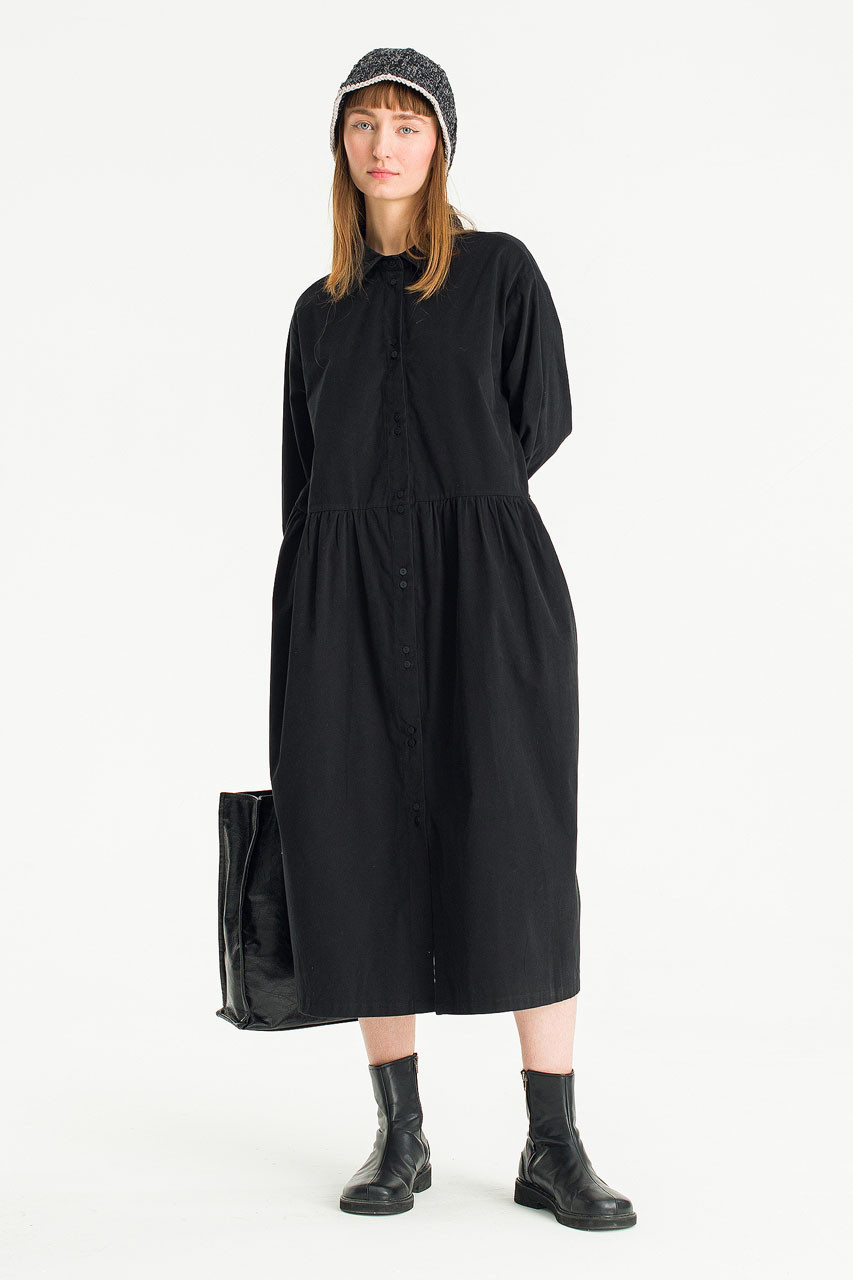 Keiko Shirt Long Dress, Black