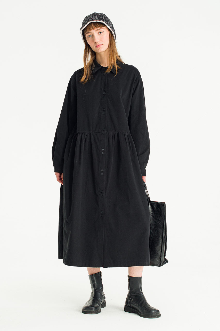 Keiko Shirt Long Dress, Black