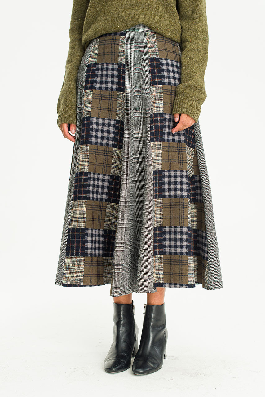 Patchwork Mid Length Skirt, Black