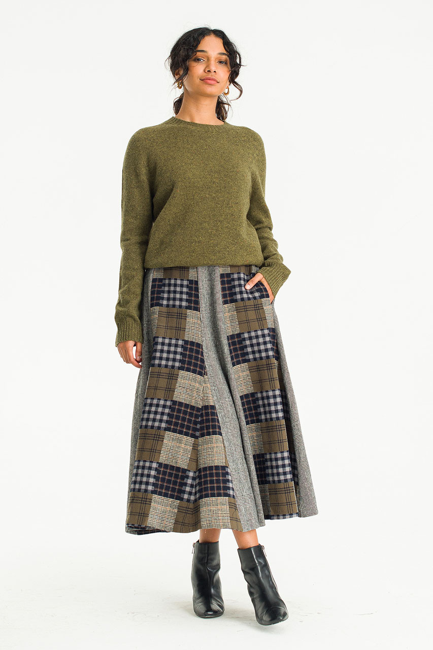 Patchwork Mid Length Skirt, Black