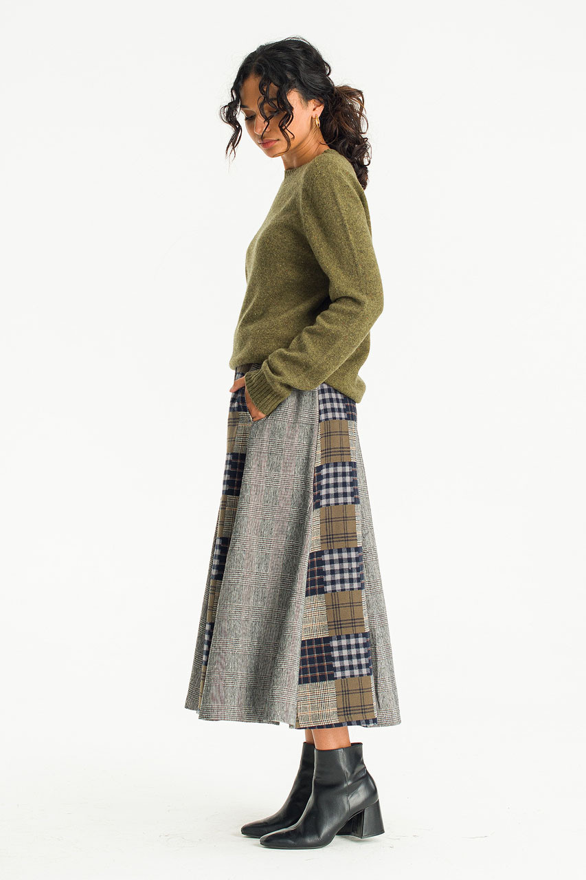 Patchwork Mid Length Skirt, Black