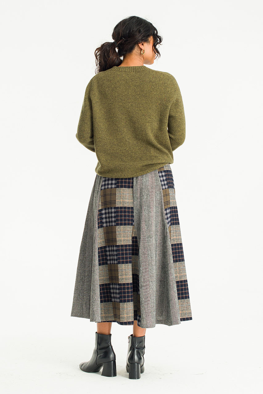 Patchwork Mid Length Skirt, Black