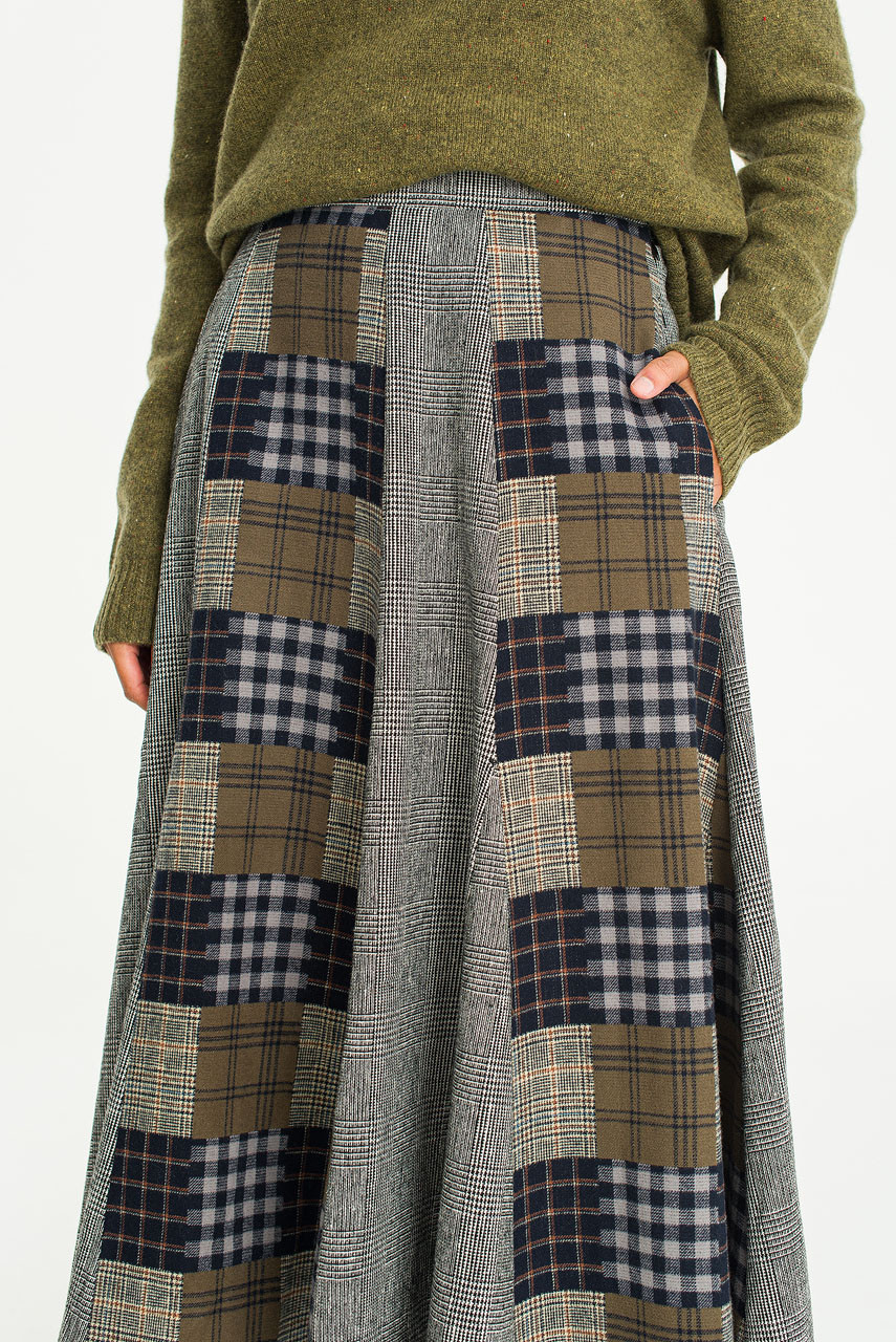 Patchwork Mid Length Skirt, Black