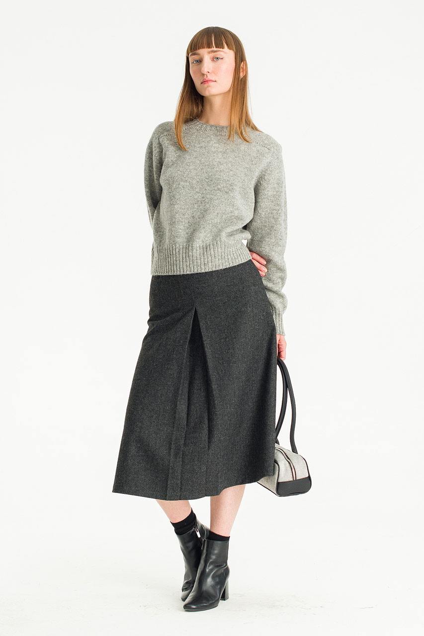 Brit Wool Blend Mid Skirt, Charcoal