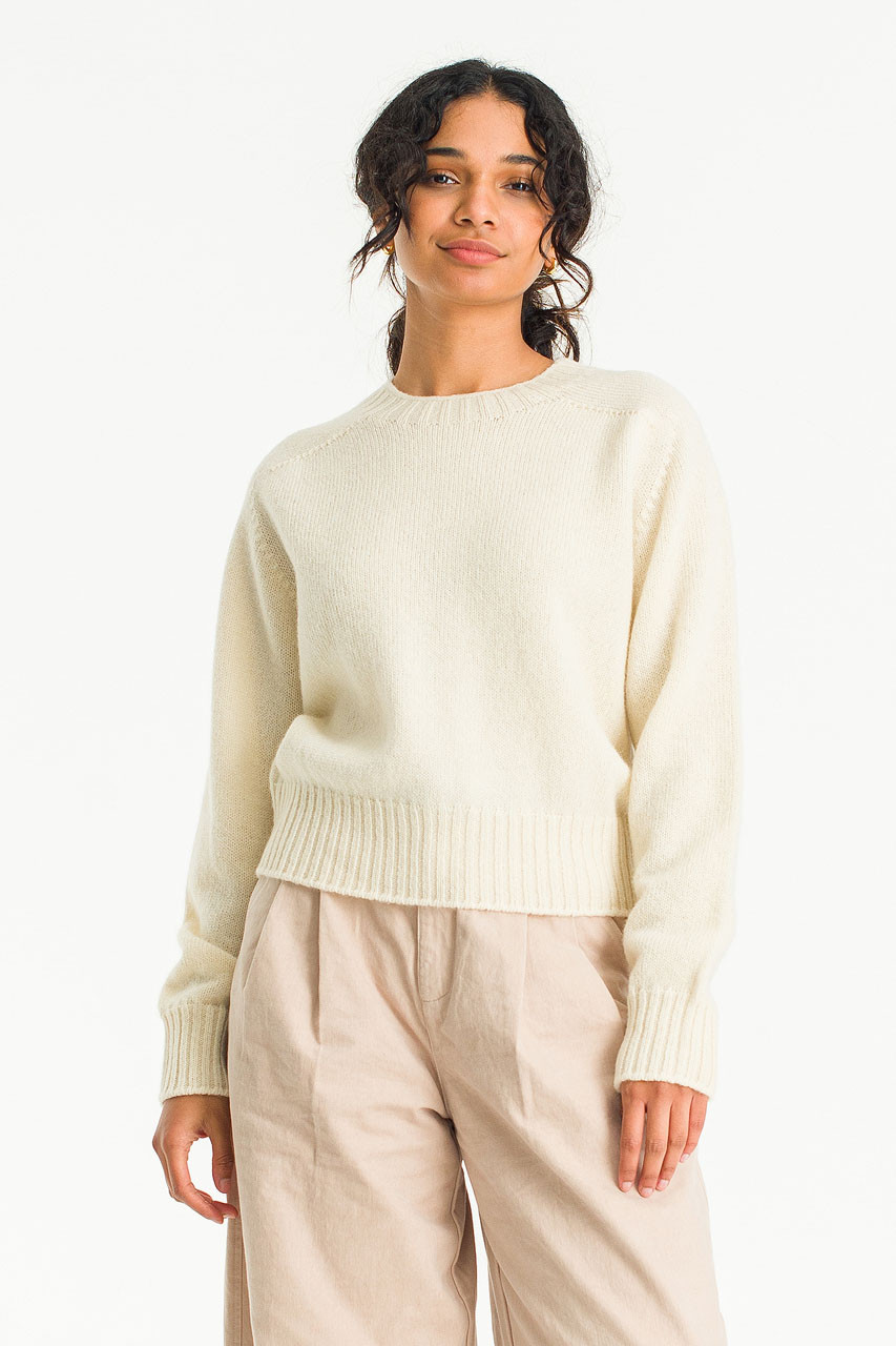 Seamless Shetland Wool Crop Jumper, Ivory