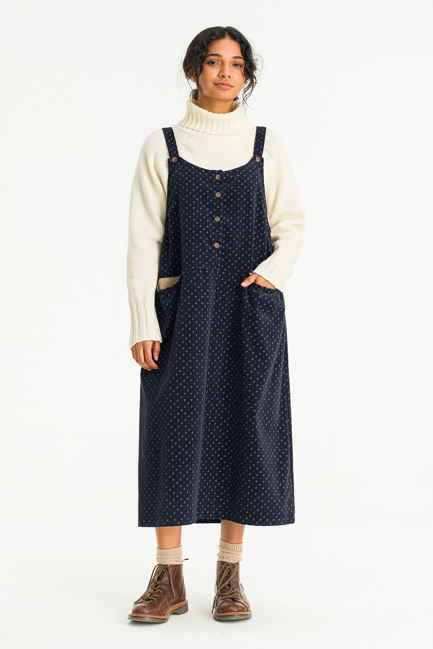 Hadi Cord Flower Apron Dress, Navy