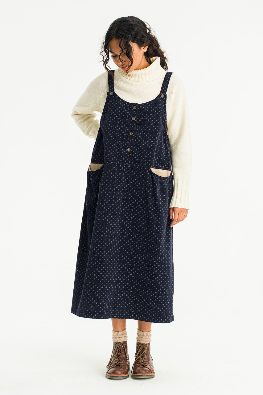 Hadi Cord Flower Apron Dress, Navy