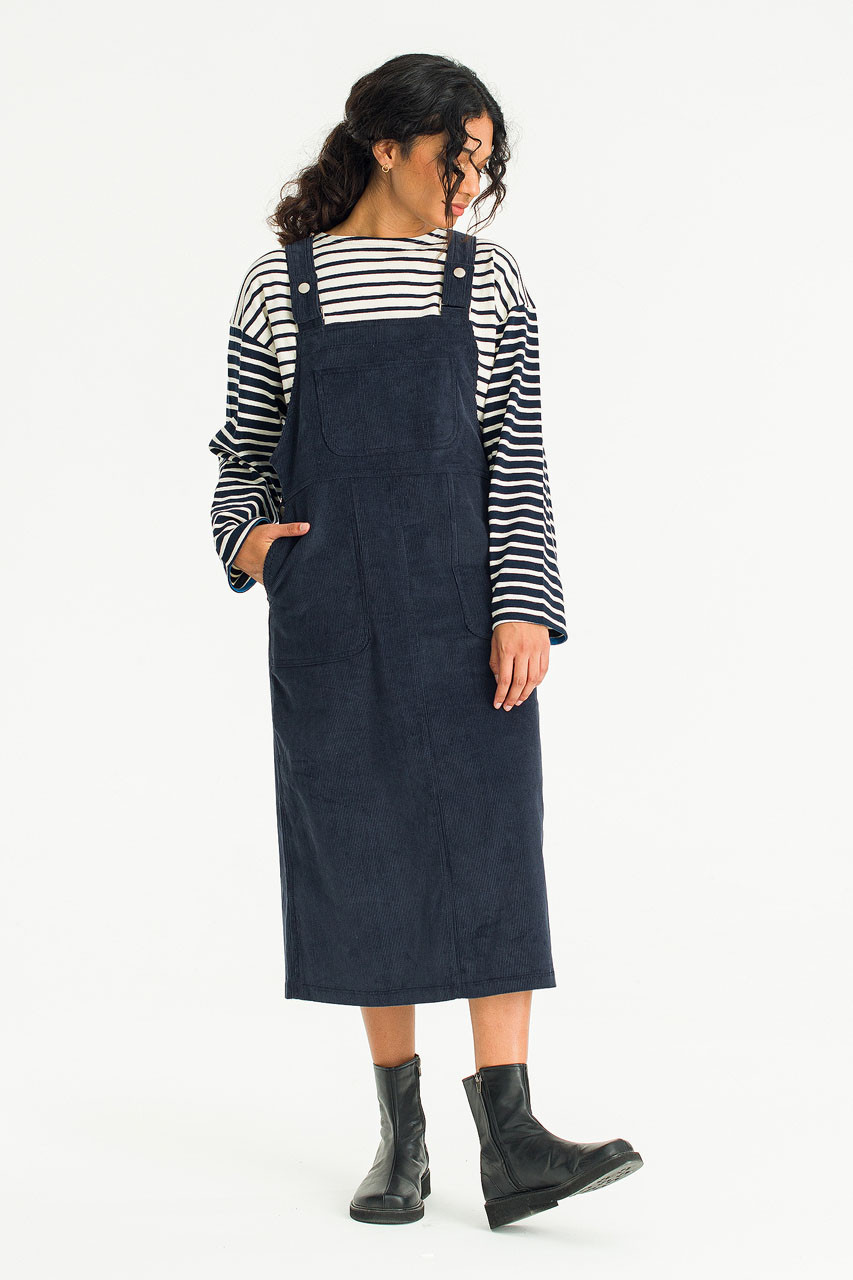 Kaiya Cord Dungaree Dress, Navy