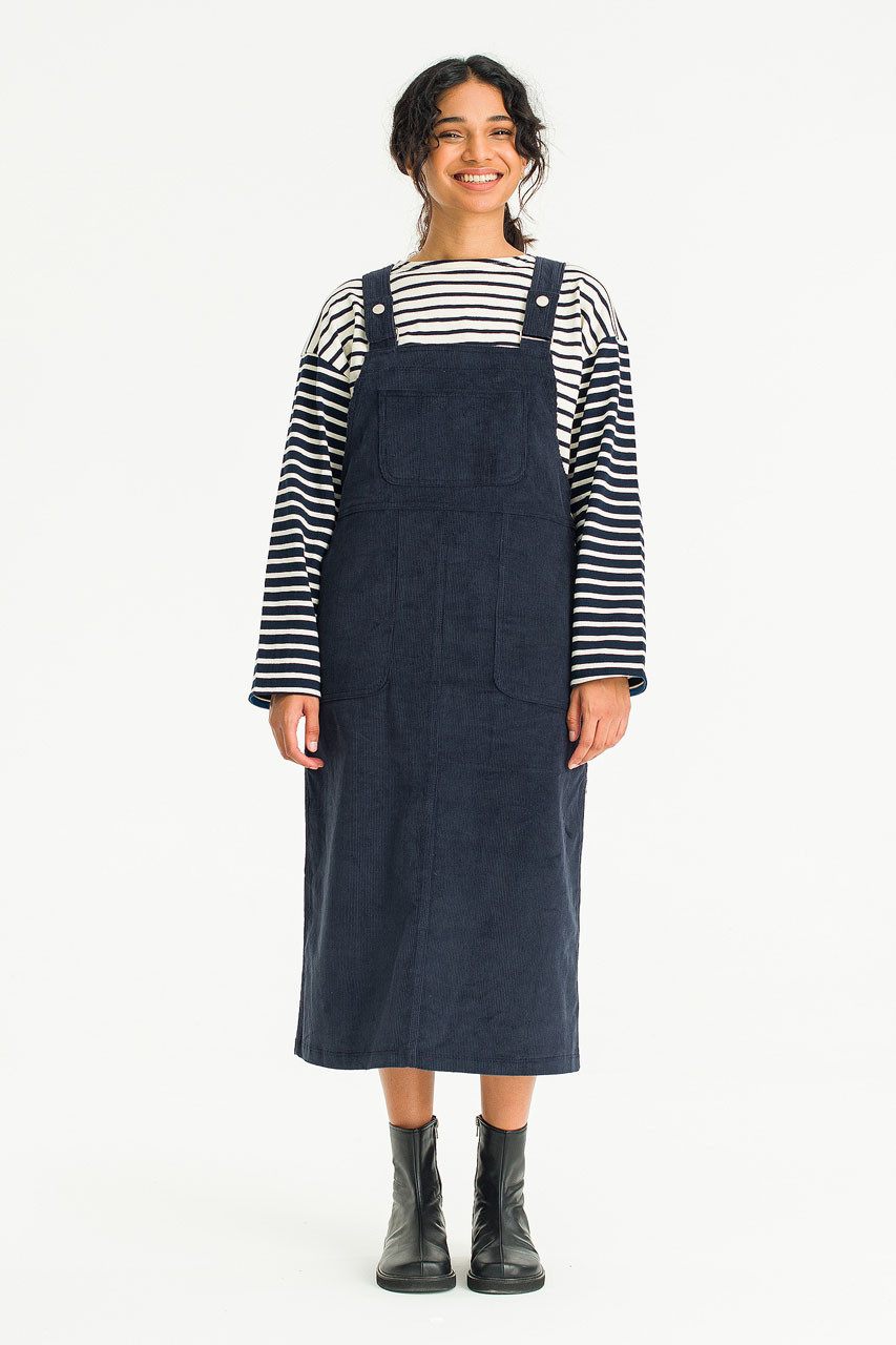 Kaiya Cord Dungaree Dress, Navy