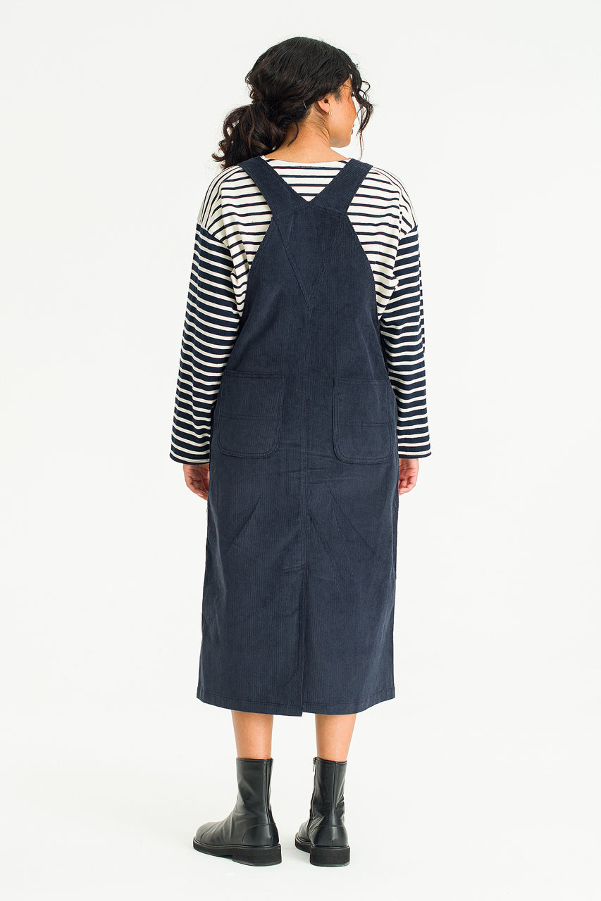 Kaiya Cord Dungaree Dress, Navy