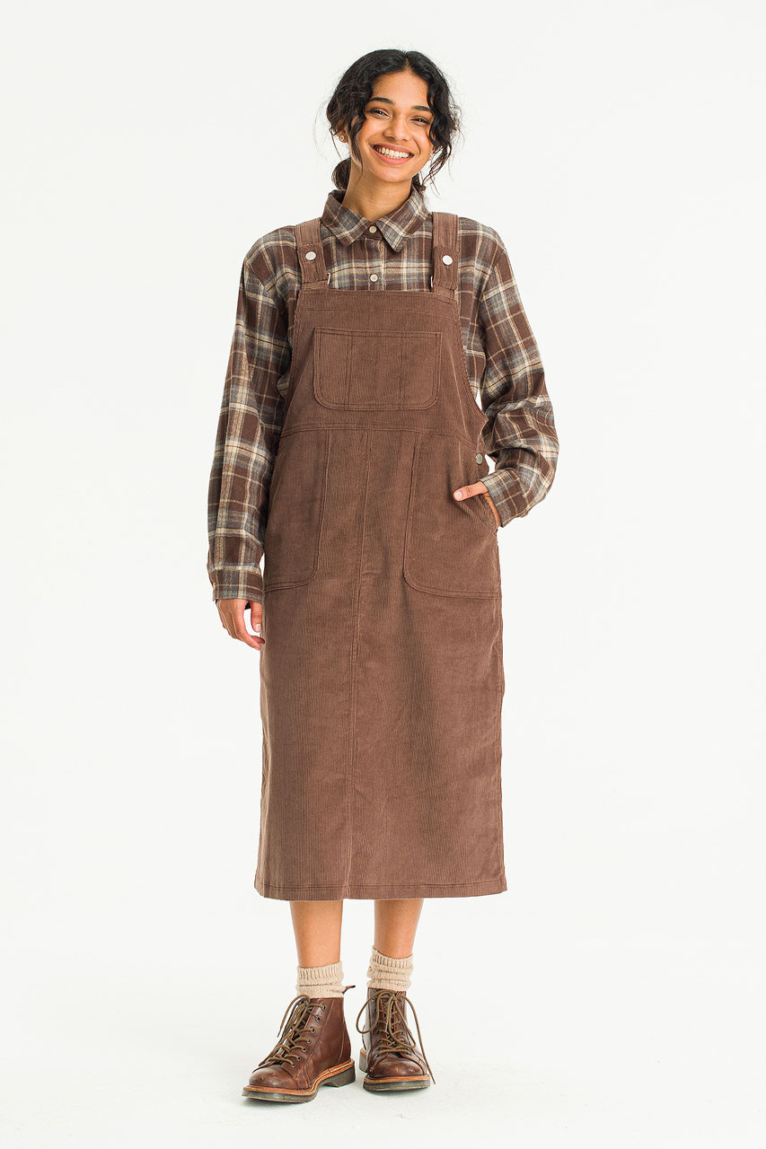 Kaiya Cord Dungaree Dress, Brown