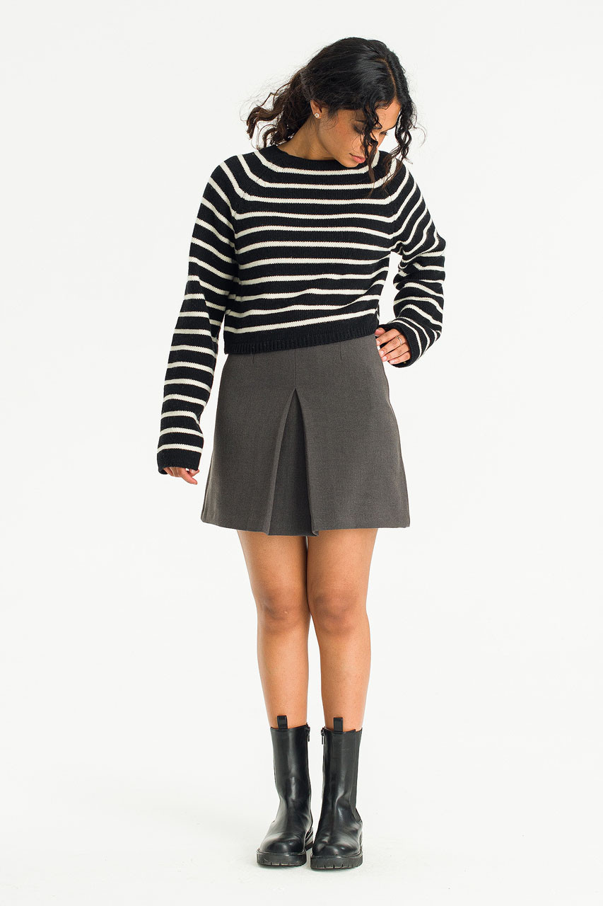 Roy Boat Neck Crop Stripe Jumper, Black/Ivory