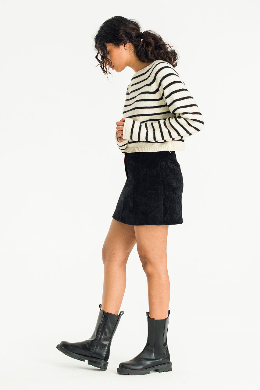 Roy Boat Neck Crop Stripe Long Sleeve Jumper, Ivory/Black