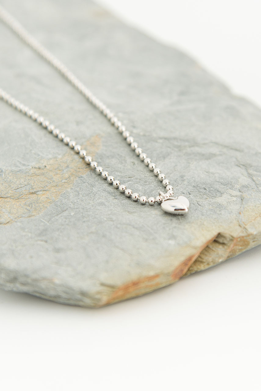 Heart Charm Chain Necklace, Silver