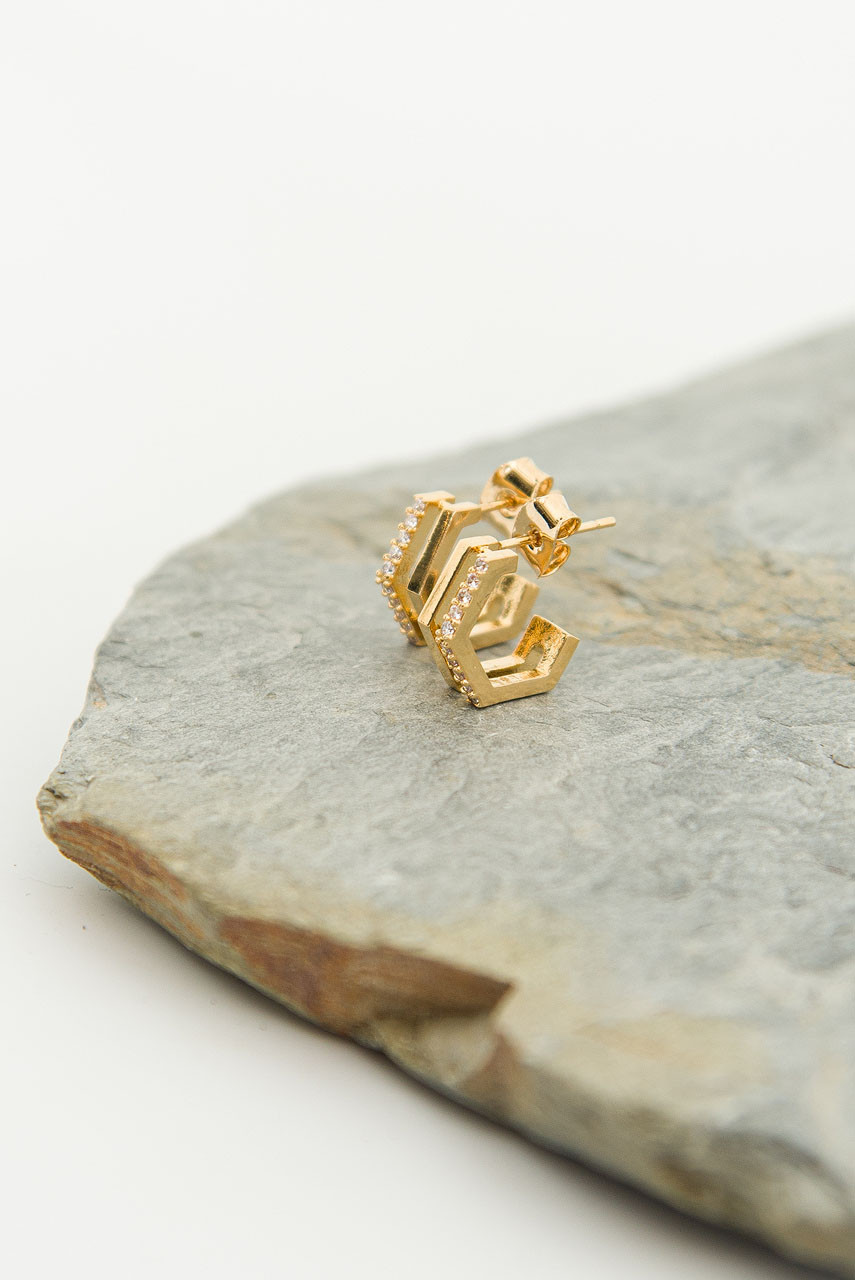 Rose Hexagon Earrings, Gold