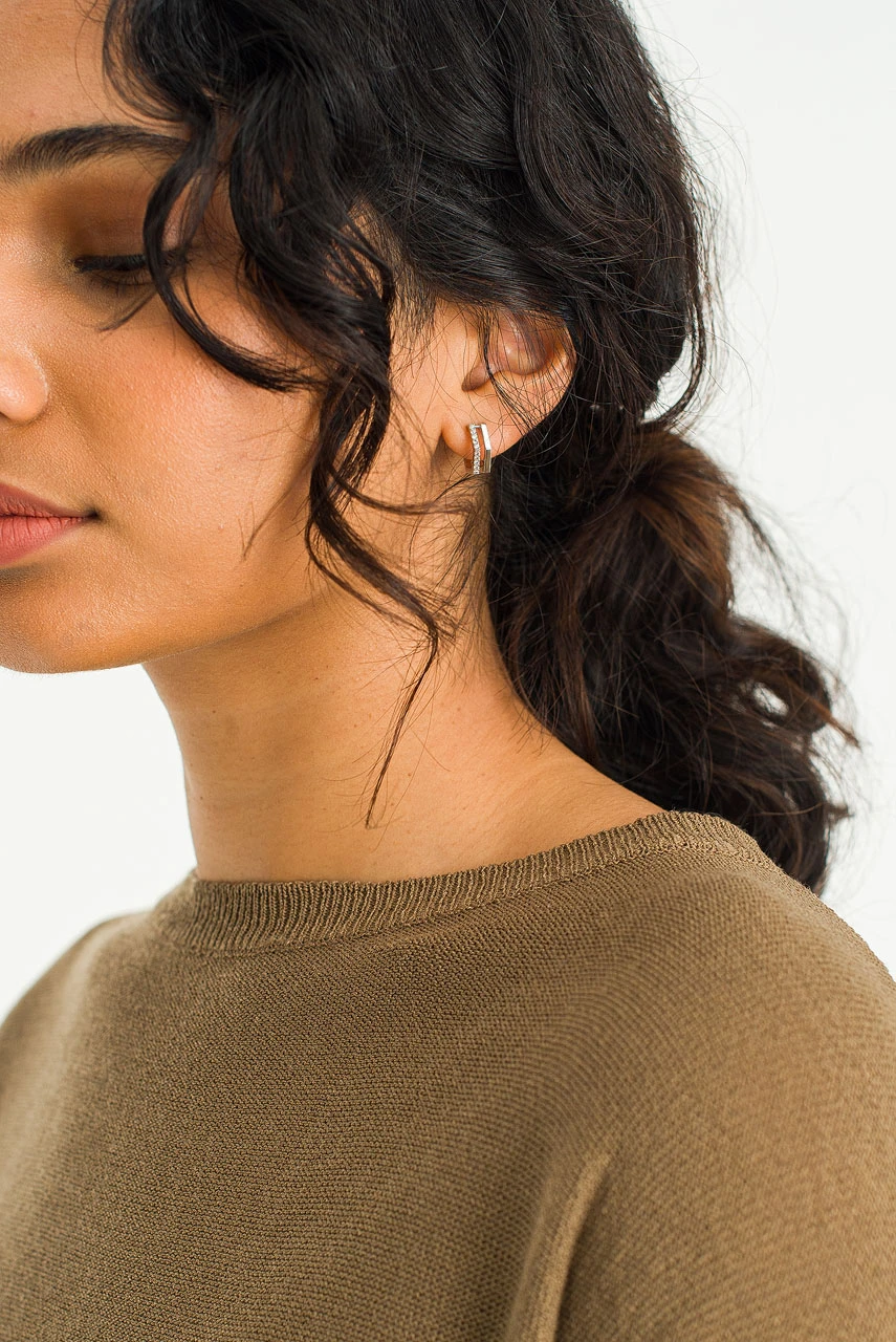 Rose Hexagon Earrings, Silver