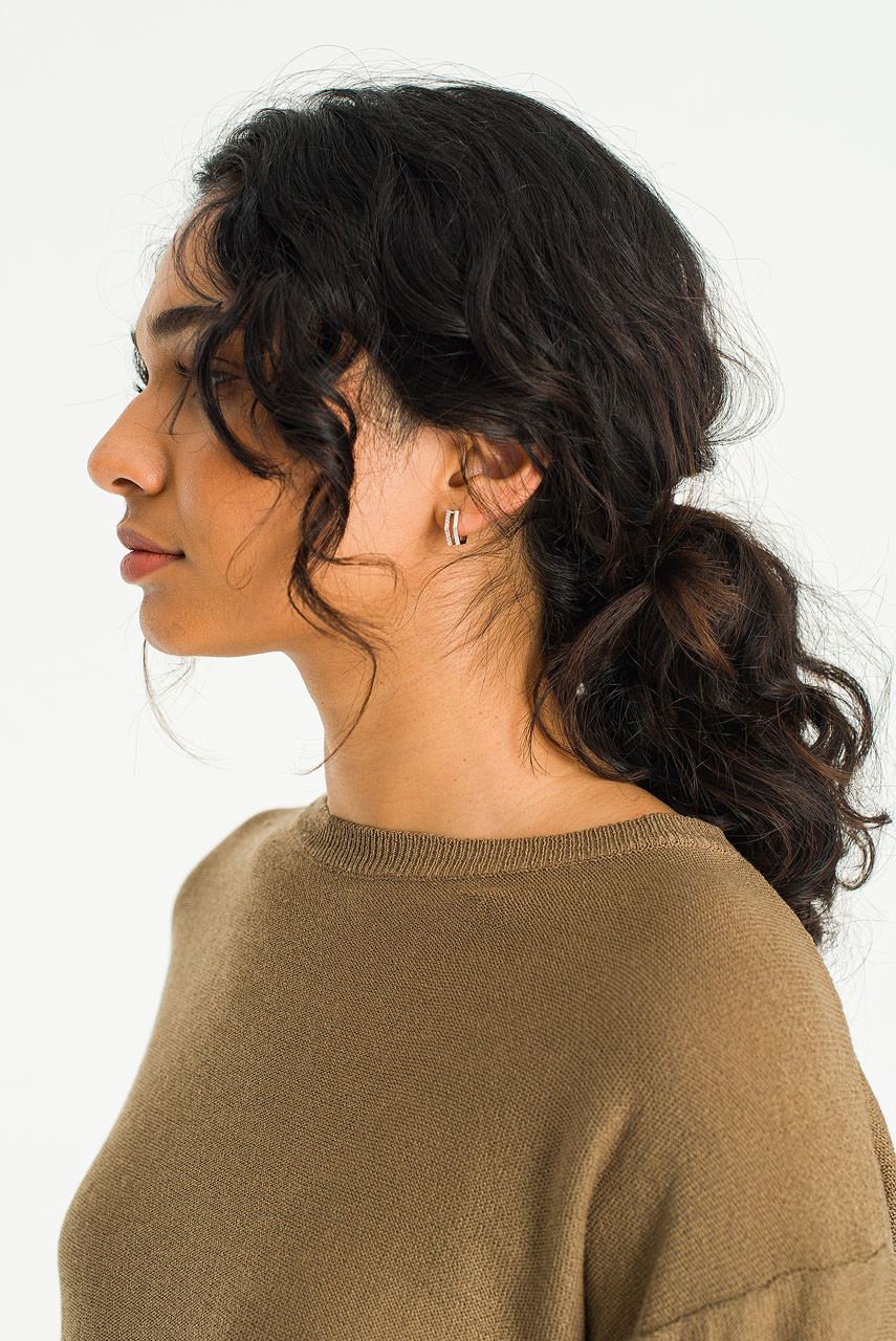 Rose Hexagon Earrings, Silver