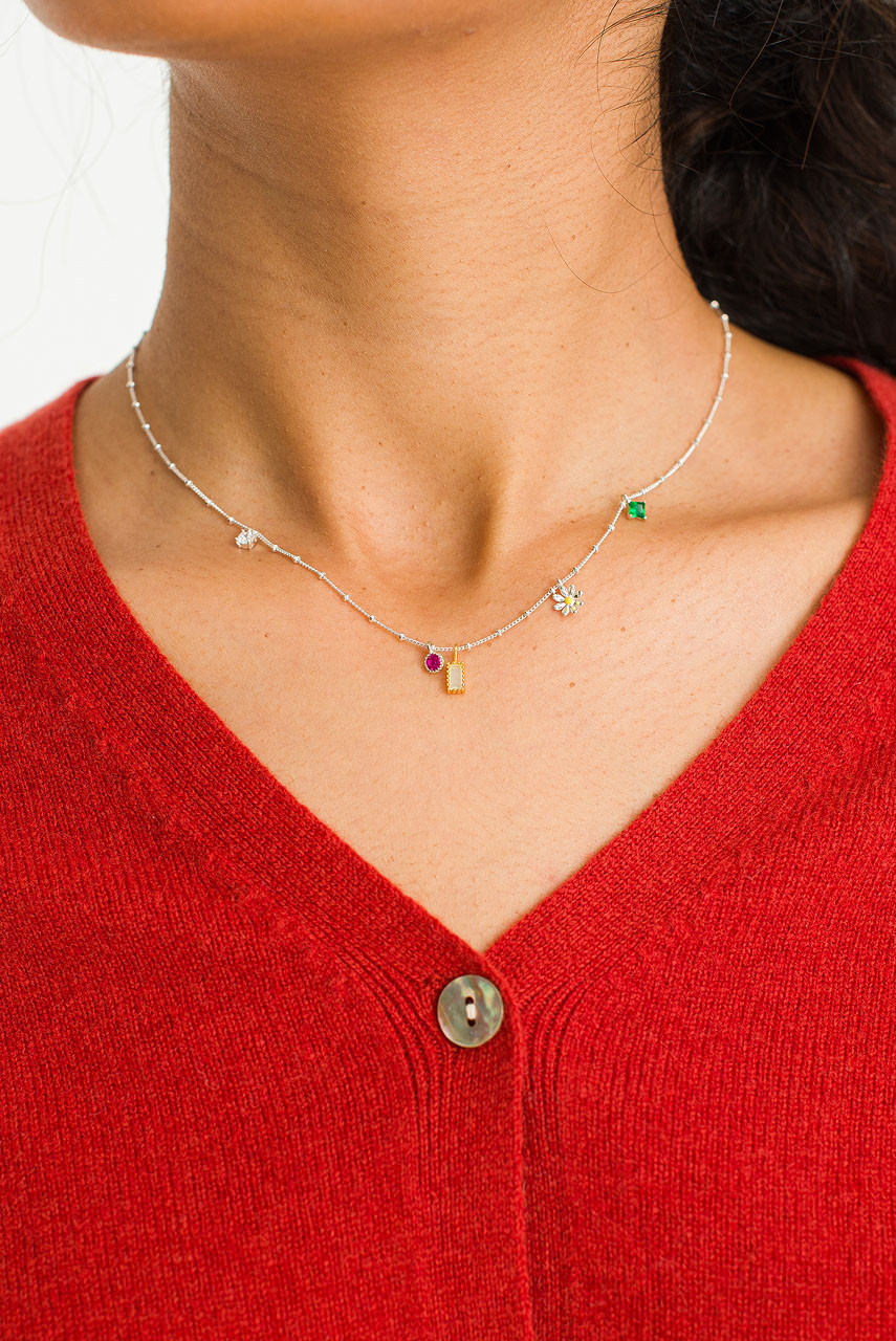 Multi Gem Necklace, Silver