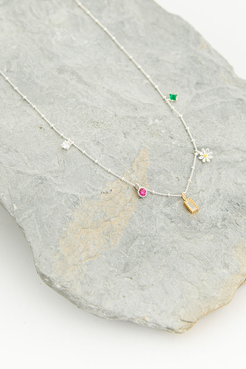 Multi Gem Necklace, Silver