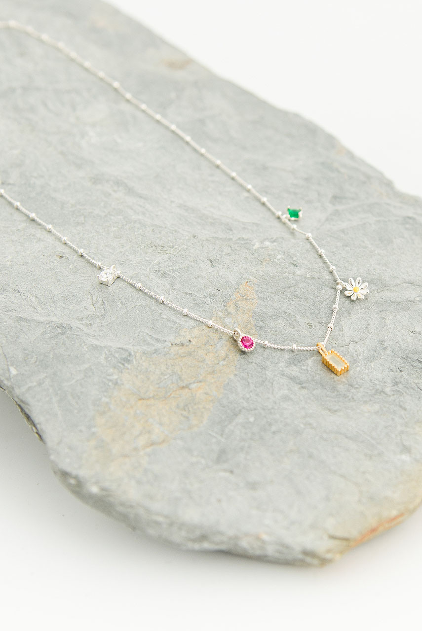 Multi Gem Necklace, Silver