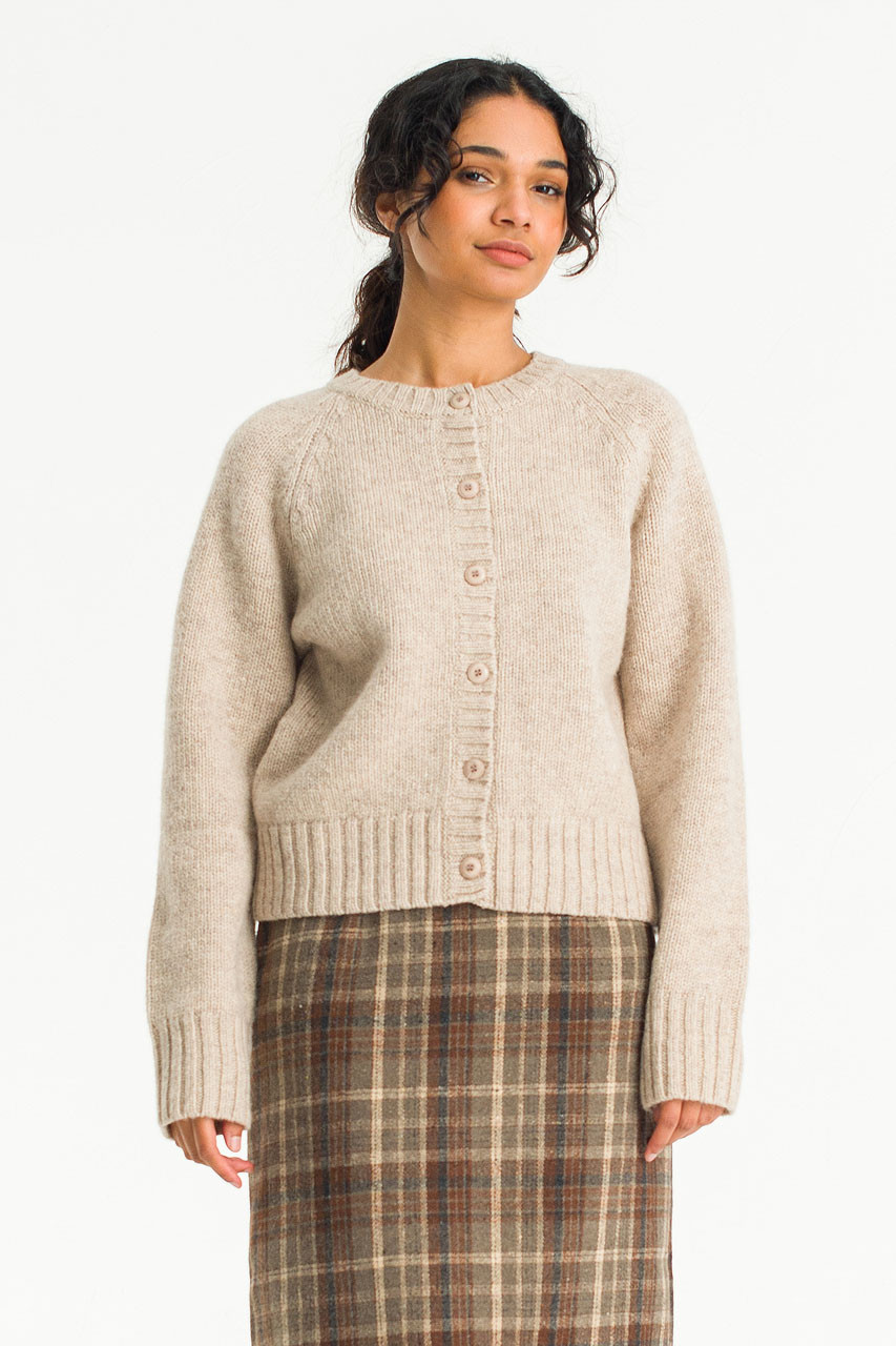 Hako Shetland Wool Cardigan, Beige