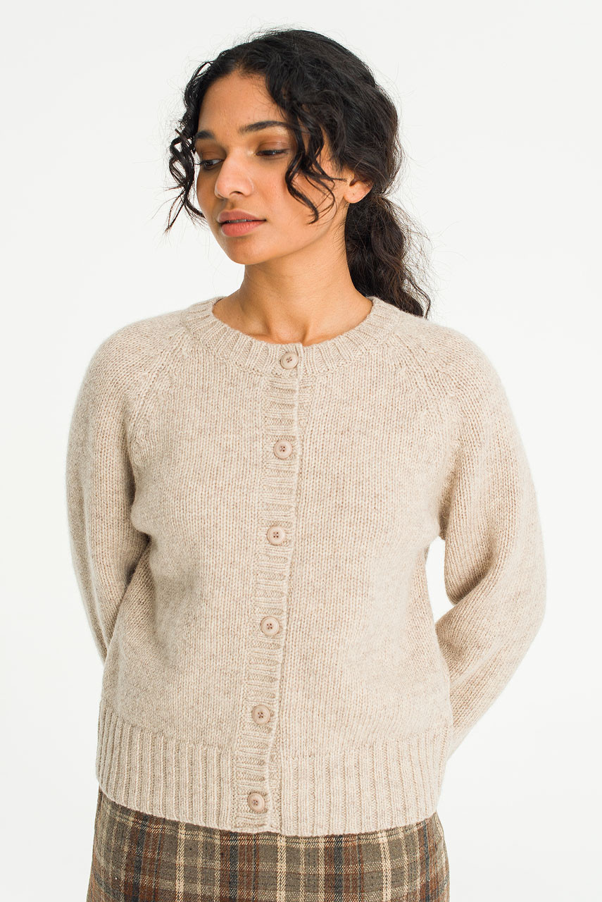 Hako Shetland Wool Cardigan, Beige