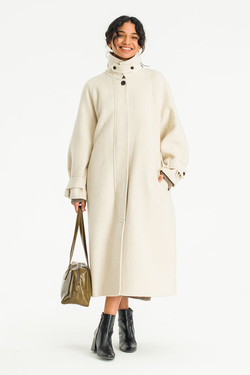 Aya Seamless Two Way Neck Coat, Ivory
