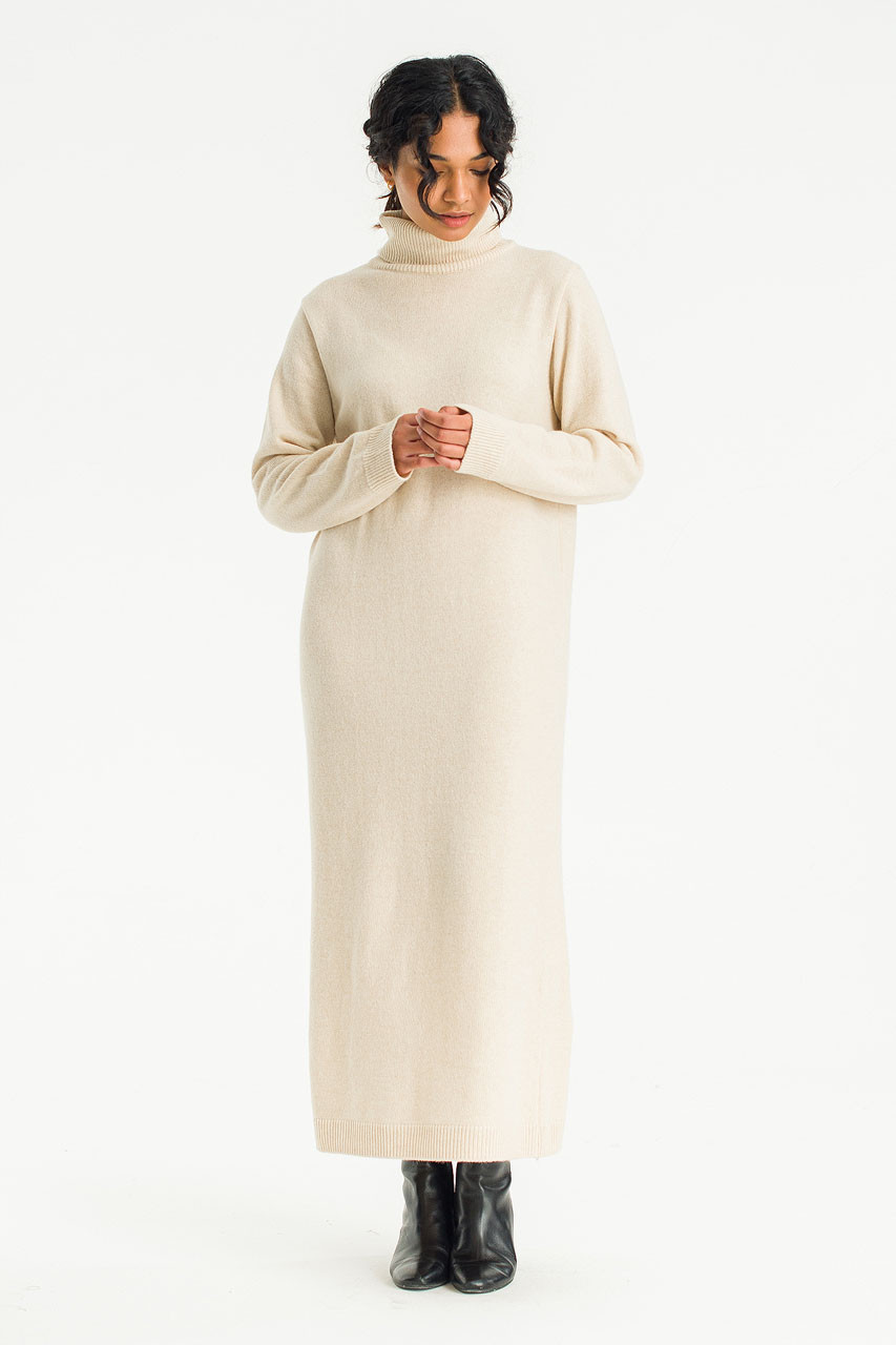 Mio Roll Neck Knit Dress, Cream