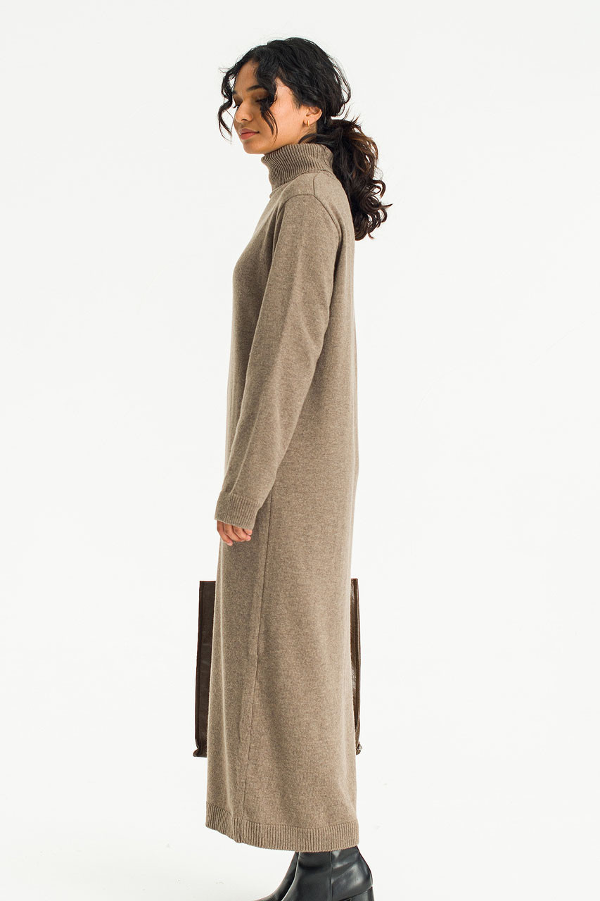 Mio Roll Neck Knit Dress, Brown