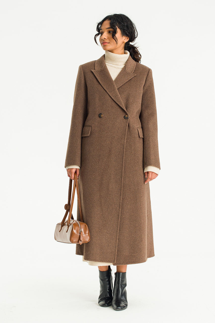 Reina Double Button Seamless Coat, Brown