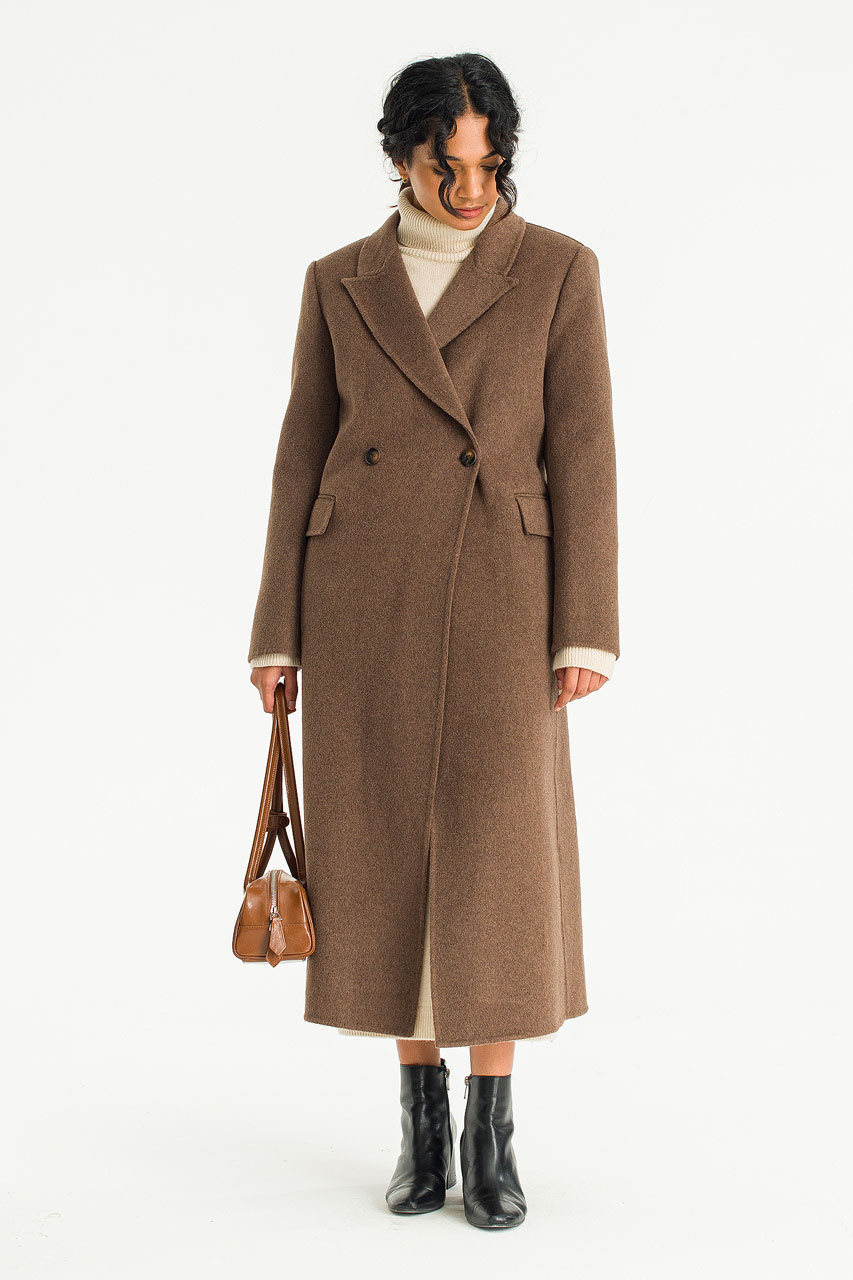 Reina Double Button Seamless Coat, Brown