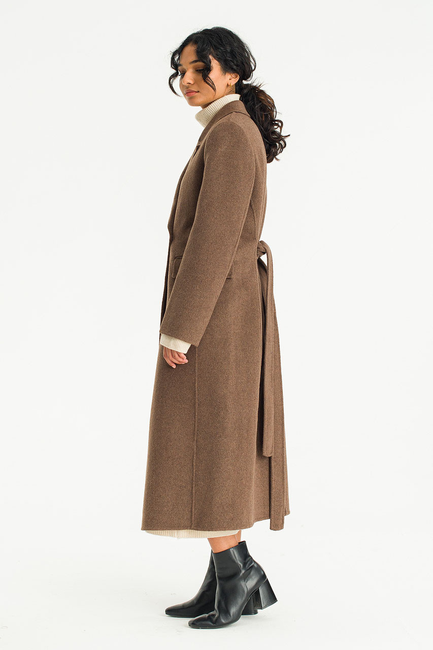 Reina Double Button Seamless Coat, Brown