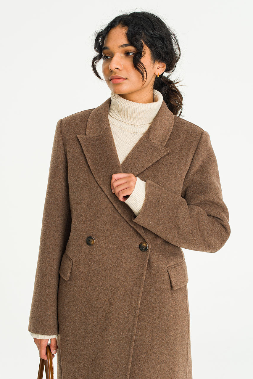Reina Double Button Seamless Coat, Brown