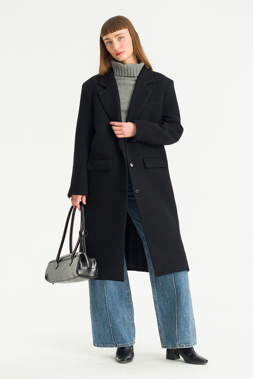 Himari Single Button Coat, Black