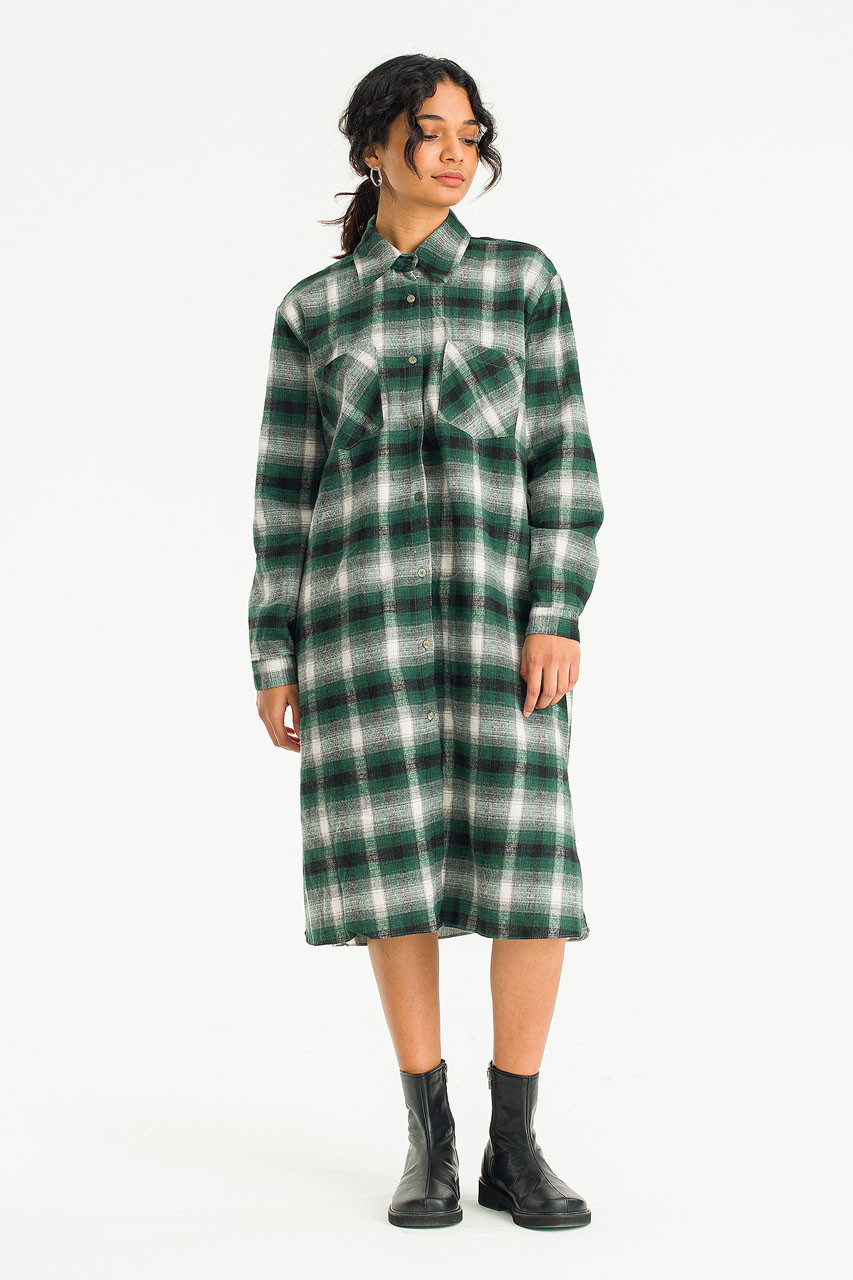 Mona Boxy Check Shirt Dress, Green