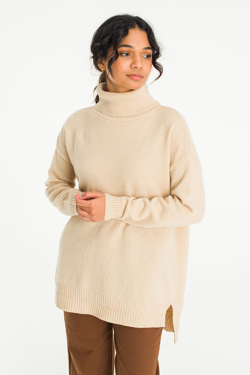 Kiko Loose Turtle Neck Jumper, Beige