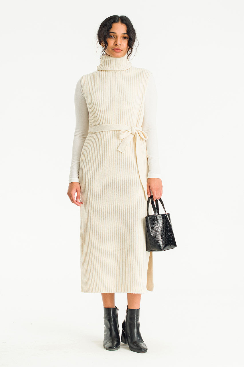 Akai Roll Neck Knit Dress, Cream