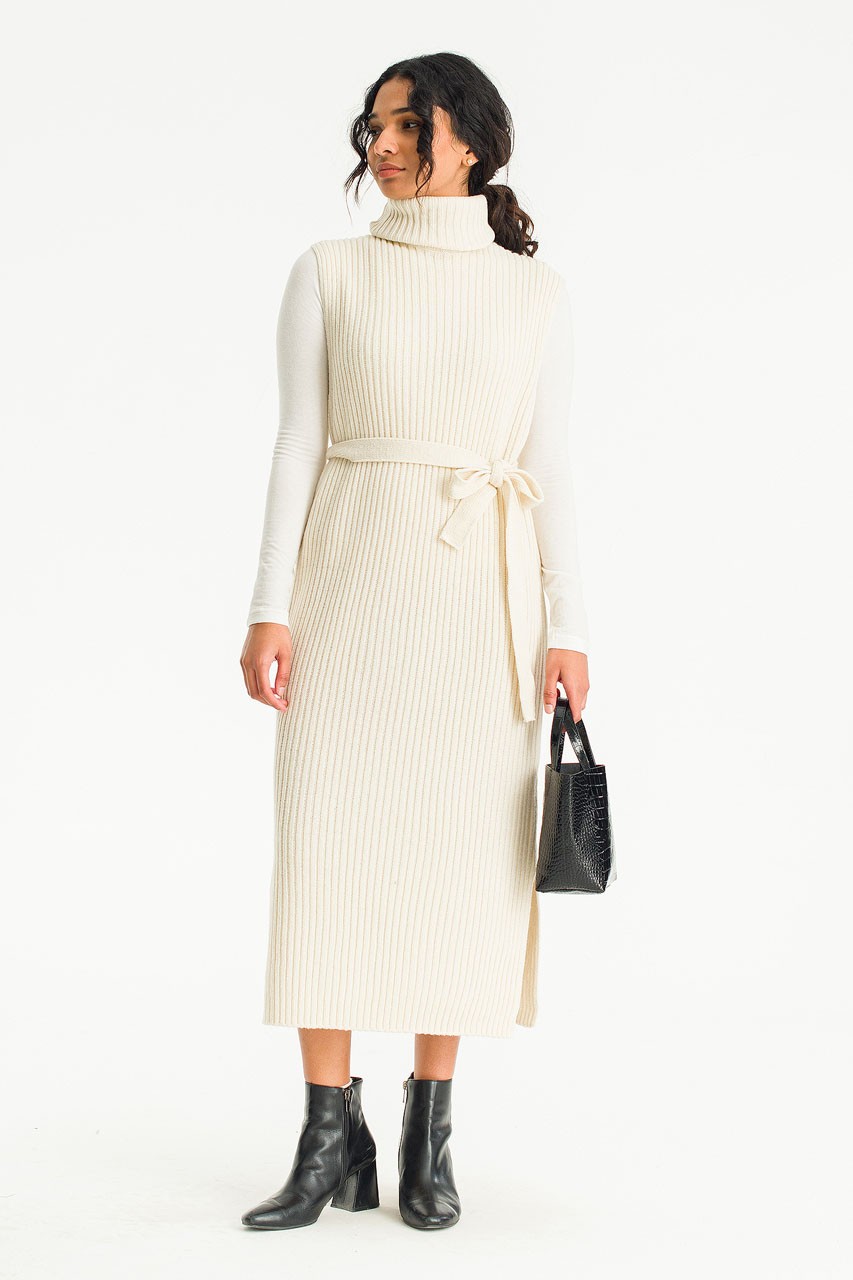 Akai Roll Neck Knit Dress, Cream