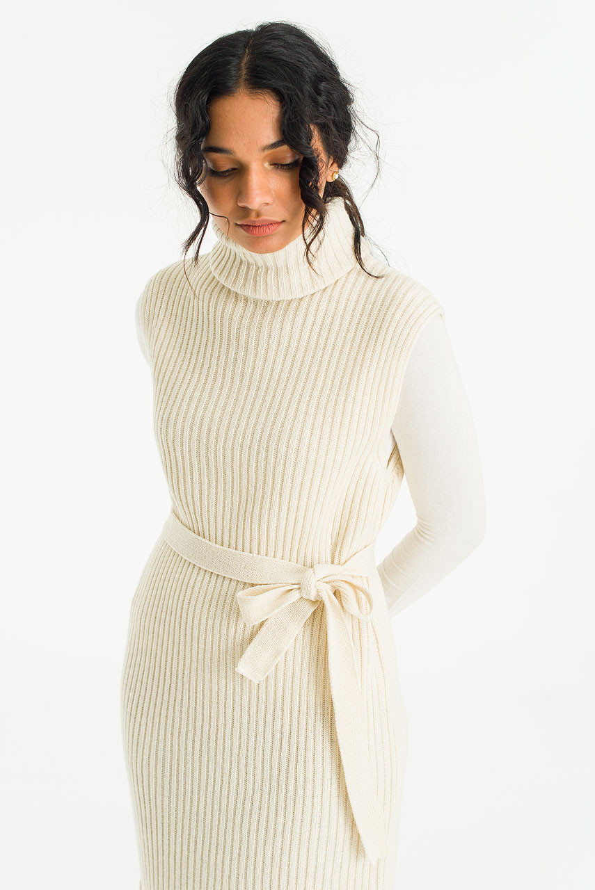 Akai Roll Neck Knit Dress, Cream