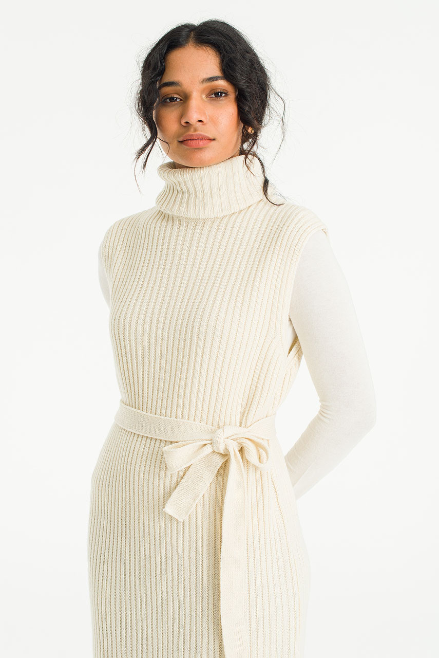 Akai Roll Neck Knit Dress, Cream