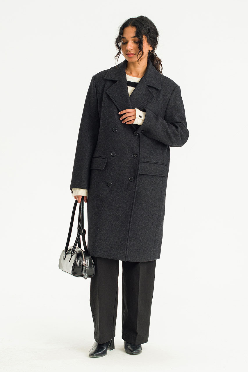Kimiko Double Long Coat, Charcoal